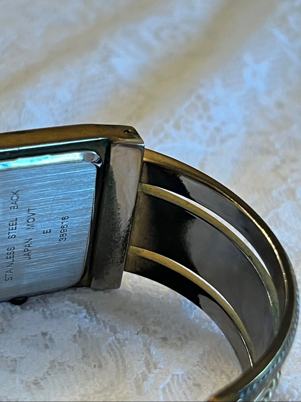 Antique Brass-Tone Cuff Watch with Cream Dial